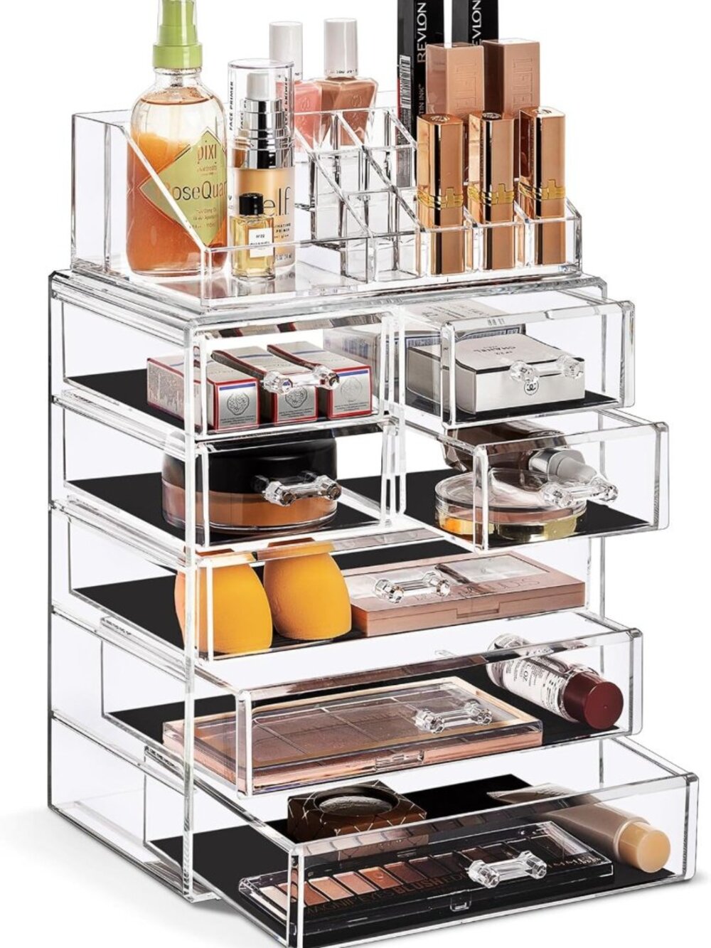 Clear Acrylic 7-Drawer Makeup Organizer Set - Stylish Storage for Cosmetics